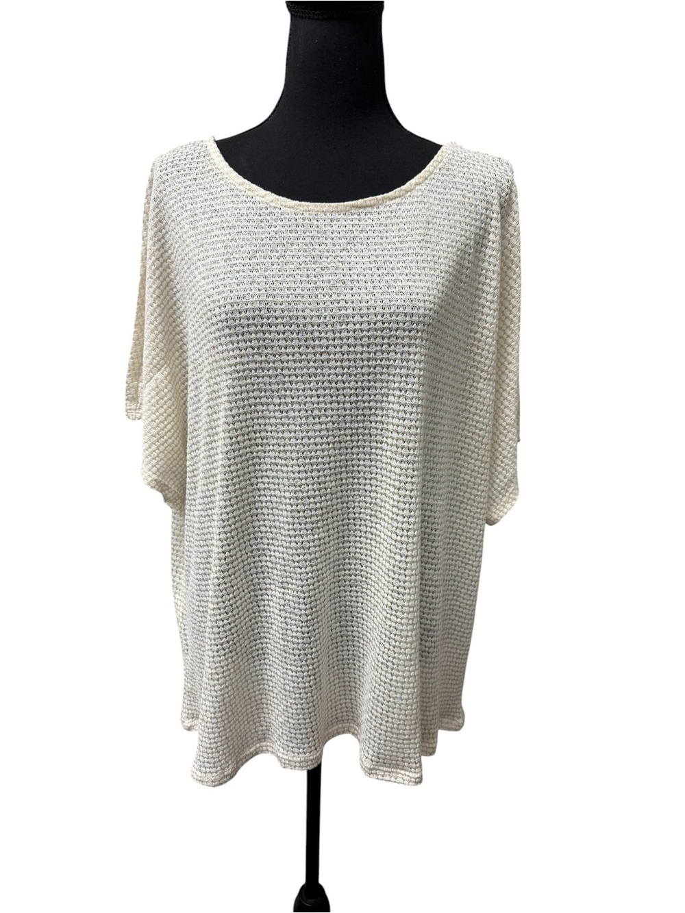 Anne Klein 2X Ivory Open Knit Sweater Top Plus Size Lightweight Boho Chic